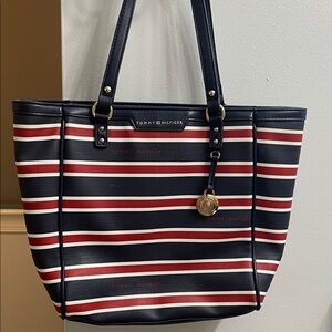 Tommy Hilfiger Striped Navy and Red Tote